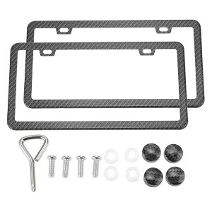 Unique Bargains Stainless Steel Car License Bracket with Screws Caps 2 Square Hole Narrow Frame - 1 of 4