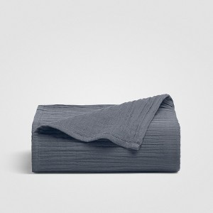 Crane Home | Oasis Crinkled Comfort Flat Sheet (Midnight Tide) - 1 of 4