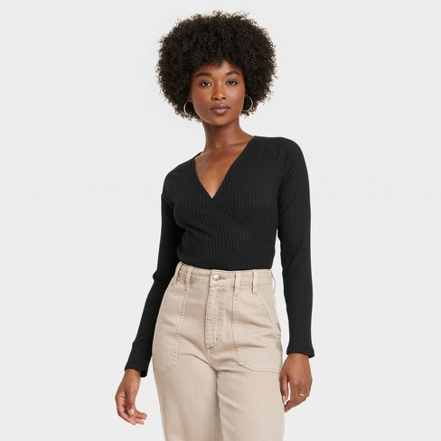 Women's Cozy Wrap Top - Colsie™ Black M : Target