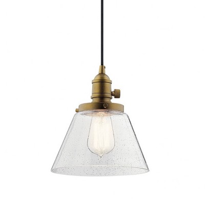 Avery Mini 8'' Brass Vintage Cone Pendant with Clear Glass