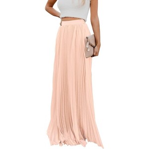 Women's High Waist Skirt, Flowy Chiffon Pleated Maxi Skirt Light Pink - 1 of 4