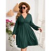 WhizMax Women's Plus Size Dress V Neck Long Sleeve Front Knotted Elastic Elegant Dress A Line Knee Length Midi Dress - 4 of 4