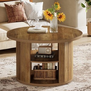 Tribesigns 31.5" Round Coffee Table with Storage, Small Circle Center Table for Living Room, Rustic Brown - 1 of 4