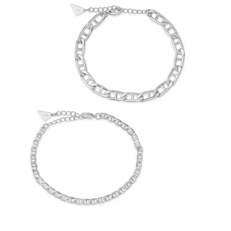SHINE by Sterling Forever Anchor Chain Bracelet Set of 2, 1 of 3