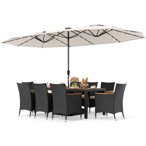 Tangkula Set Of 11 Patio Dining Set w/ 15ft Double-Sided Patio Umbrella (Base Included) - 1 of 4