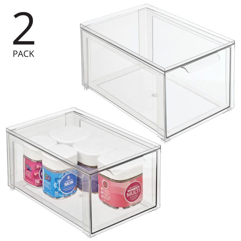 mDesign Plastic Stackable Bathroom Storage Organizer with Drawer, 2 of 10