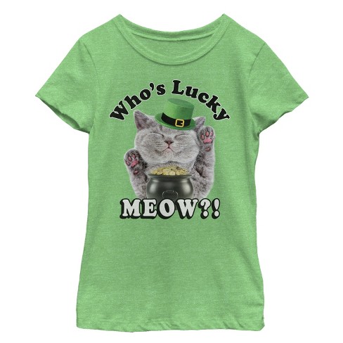 Girl's Lost Gods St. Patrick's Day Lucky Meow Cat T-shirt : Target