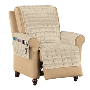 Collections Etc Velvet Non-Slip Quilted Recliner Cover with Side Pockets - 1 of 4