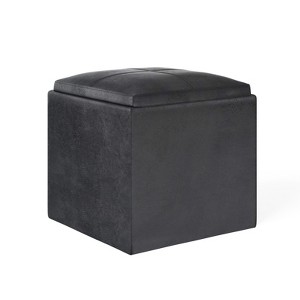 Rockwood - Cube Storage Ottoman with Tray - Distressed Black - 1 of 1