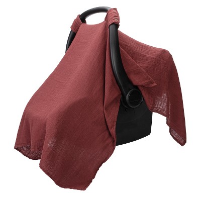 Image of Muslin Cotton Baby Car Seat Cover, Universal Fit Carseat Canopy Covers for babies, Girls and Boys By Comfy Cubs - Wine