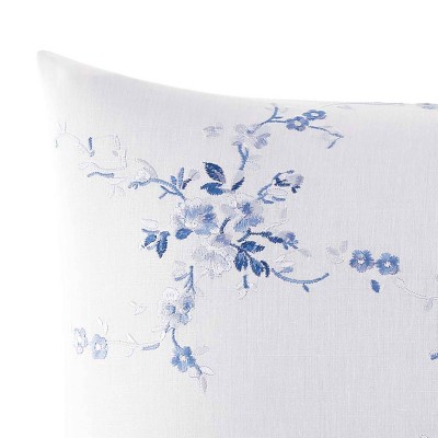 Elegant Charlotte Blue Embroidered Linen-Cotton Throw Pillow