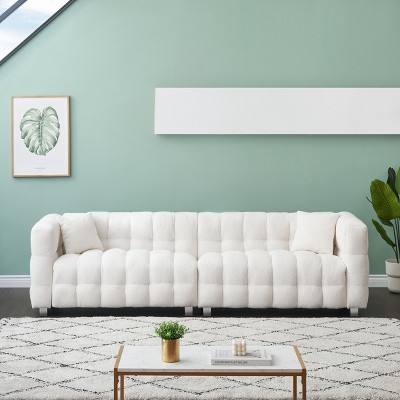 VASIP Spacious 102-Inch Beige Teddy Fleece Sofa for Living Room, Bedroom, or Apartment - Comes with Two Comfy Throw Pillows & Supported