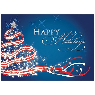 JAM Paper Blank Christmas Cards Set Patriotic Tree 25/Pack (526M0238B) 526M0238WB
