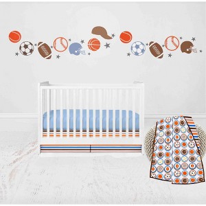 Bacati - Mod Sports Blue Orange Beige Chocolate 3 pc Crib Bedding Set - 1 of 4