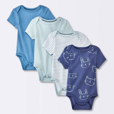 Baby Boys' 4pk Animals Short Sleeve Cotton Bodysuit - Cloud Island™ Blue 6-9M