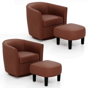 Costway Swivel Barrel Chair with Ottoman Footrest Curved Backrest & Armrests Living Room Creamy White/Gray/Brown - 1 of 4