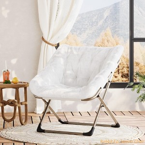 Bedroom Rabbit Fur Saucer Chair, Folding Comfy Lounge Chair with Metal Frame, Cozy Indoor Foldable Lazy Sofa for Kids, Teens & Adults, - 1 of 4