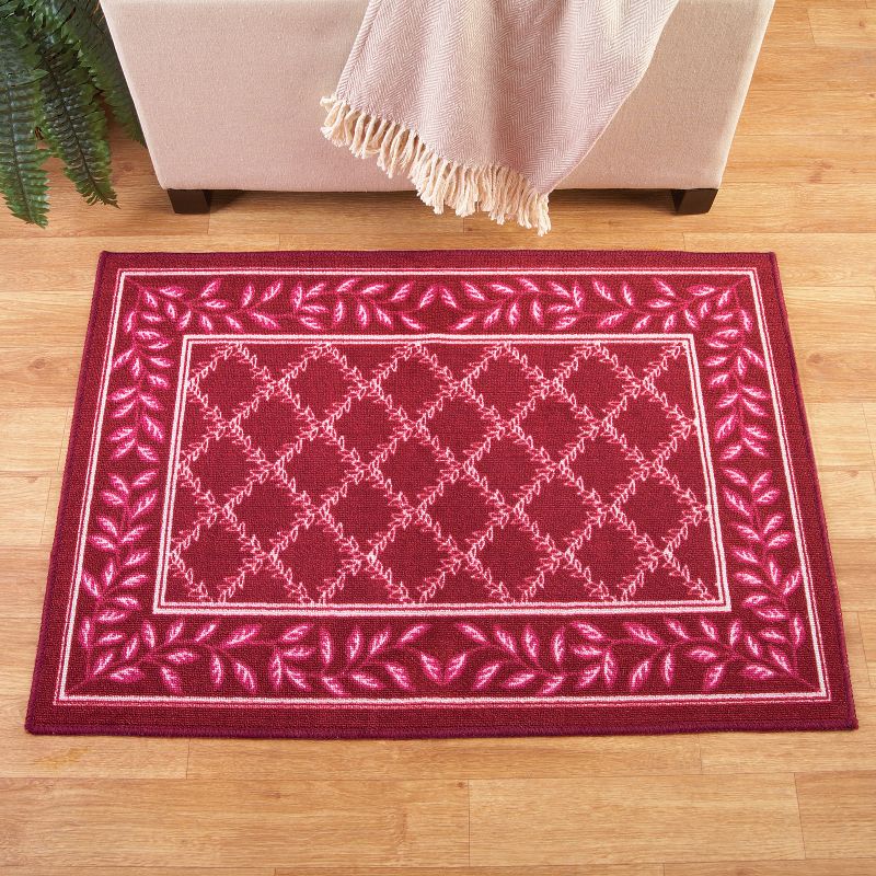 Collections Etc Two-Tone Lattice Rug with Leaf Border with Skid-Resistant Backing, Home Decor and Floor Protection, 2 of 3