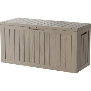 OBOKATA 80 Gallon lockable waterproof outdoor storage box, suitable for seating terrace furniture or storing tools, swimming pool accessories,Grey - 1 of 4