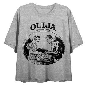 Playing Ouija Game Art Women's Heather Gray Basic Crop Boyfriend Tee - 1 of 4