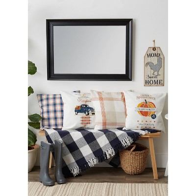 Autumn Plaid and Print Cotton Square Pillow Covers, 18x18, 4-Pack