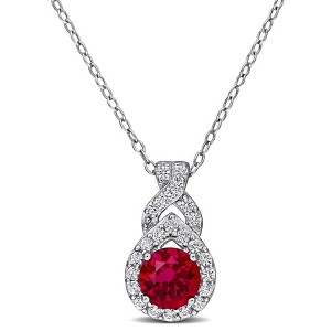 EVERLY JEWELRY | Sterling Silver 1 4/5ct TGW Created White Sapphire and Created Ruby Teardrop Halo Pendant with Chain, 18 inc - 1 of 4