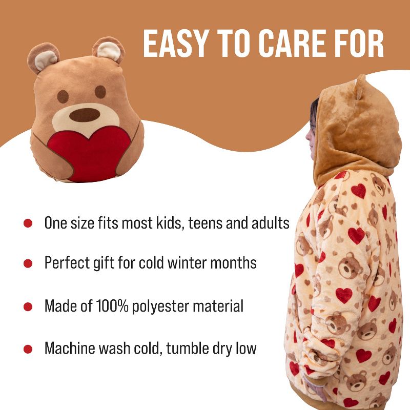 Plushible Teddy Hearts Snugible Blanket Hoodie & Pillow, 6 of 10