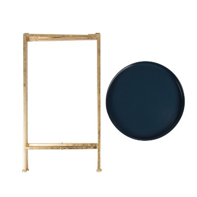 Celia Navy Blue Round Metal Foldable Tray Accent Table