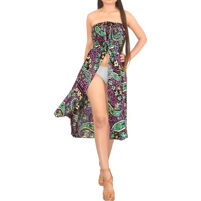 LA LEELA Women's House Daily Routine Evening Wear Club Party Tube Top Midi Evening Dress Strapless Dresses for Women One Size Green, Paisley