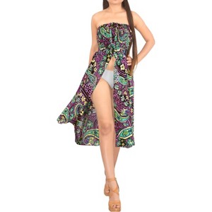 LA LEELA Women's House Daily Routine Evening Wear Club Party Tube Top Midi Evening Dress Strapless Dresses for Women One Size Green, Paisley - 1 of 4