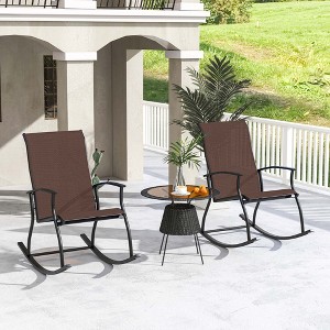 Costway 2/4 PCS Outdoor Rocking Chairs with Breathable Backrest Smooth Safe Rocking Design Navy/Brown/Black - 1 of 4
