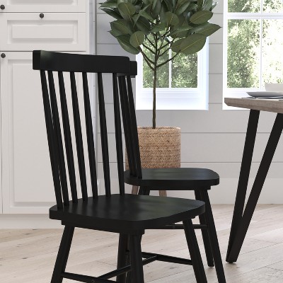 Black Solid Wood Upholstered Windsor Side Chairs, Set of 2
