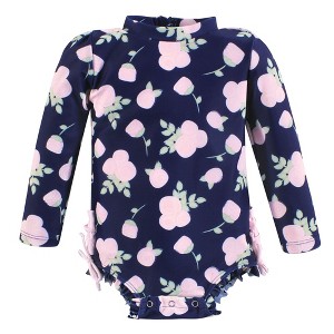Hudson Baby Girls Rashguard Baby Swimsuit, Navy Floral - 1 of 2