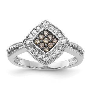Black Bow Jewelry 1/4 Ctw Champagne & White Diamond 12mm Rhombus Ring in Sterling Silver - 1 of 4