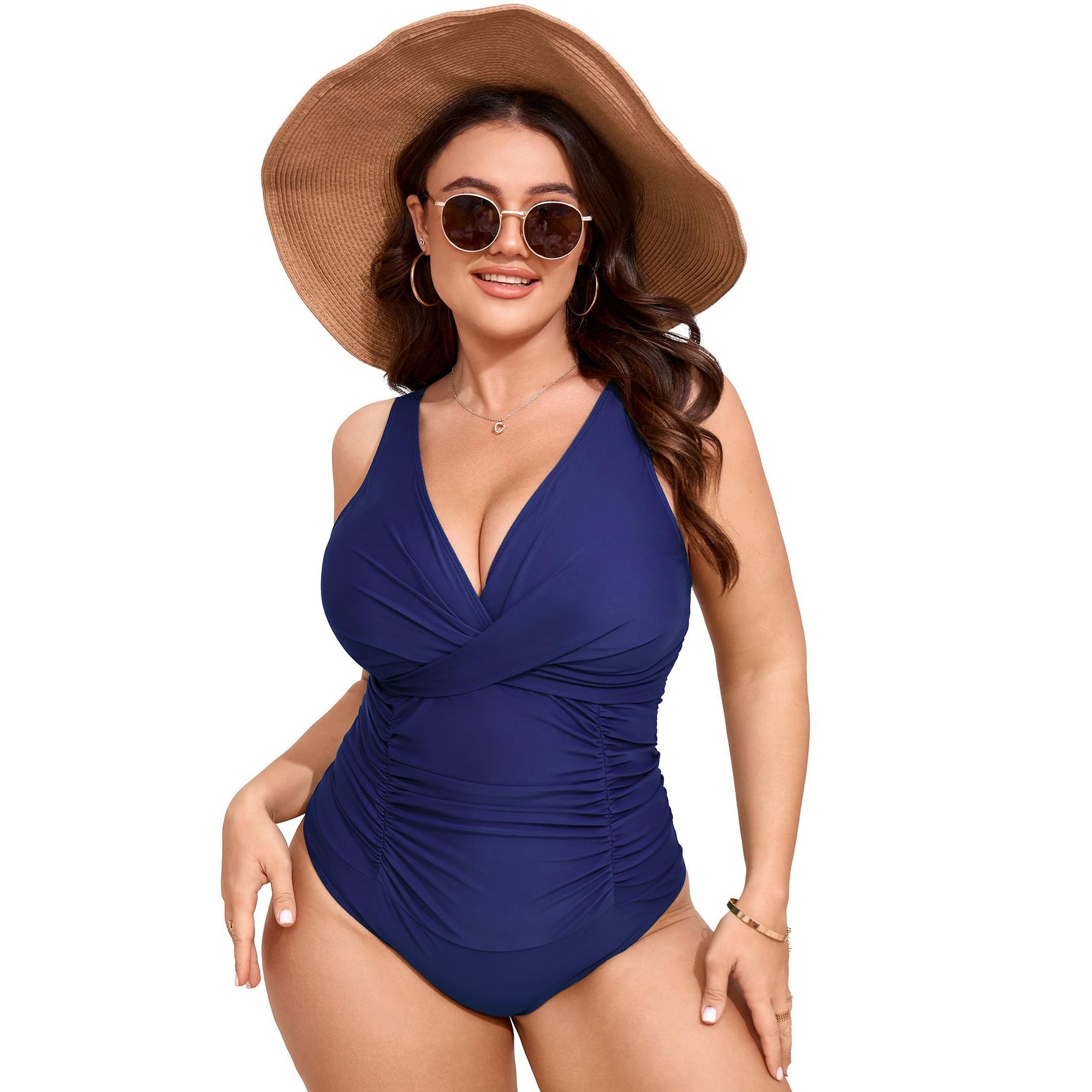 Women's Plus Size Tummy Control Swimsuit One Piece Slimming Bathing Suit Halter Push Up V Neck Swimwear