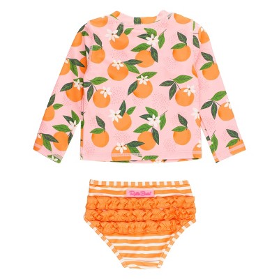 RuffleButts Girls Long Sleeve Zipper Rash Guard Bikini - Orange You The Sweetest, Size: 6 — фото 2