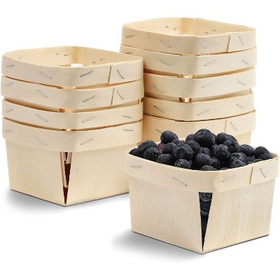 Bright Creations 10 Pack One Pint Wooden Berry Baskets for Picking Fruit or Arts, Crafts and Decor 4” Square Vented Wood Boxes