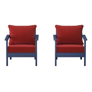 WestinTrends Avalon Outdoor Modern HDPE Patio Club Chairs with Deep Seat Cushions (Set of 2) - 1 of 4