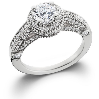 Pompeii3 1 1/6ct Vintage Halo Diamond Engagement Ring 14K White Gold