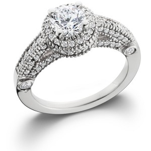 Pompeii3 1 1/6ct Vintage Halo Diamond Engagement Ring 14K White Gold - 1 of 4