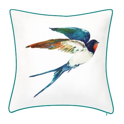 Embroidered Watercolor Bird Indoor/Outdoor Throw Pillow Sky - Edie@Home