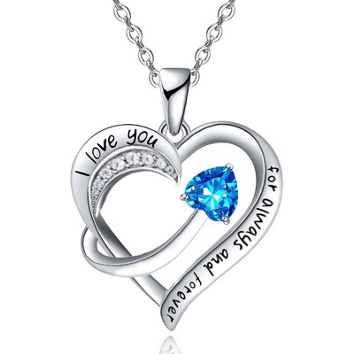 Paaaawaters 18k White Gold Plated 5A Cubic Zirconia Engraved I Love You Heart Pendant Necklace for Women Girls Wife