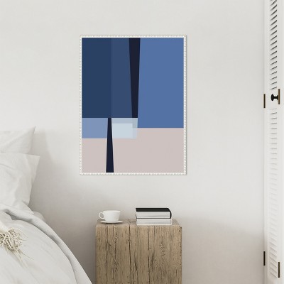 Blue and White Abstract Canvas Wall Art with Beaded Frame