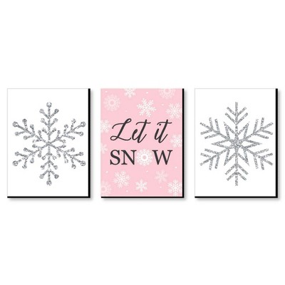 Big Dot of Happiness Pink Winter Wonderland - Christmas Wall Art and Holiday Snowflake Decorations - 7.5 x 10 inches - Set of 3 Prints