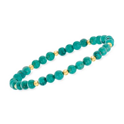 Pure Collection by Ross-Simons 4mm Turquoise Bead Stretch Bracelet With 14kt Yellow Gold Size 8