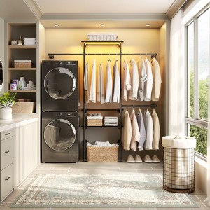 Besiost 87-In Wall-mounted Closet Organizer System with 4 Hanging Rods, Heavy-duty Garment Rack with Storage Shelves - 1 of 4