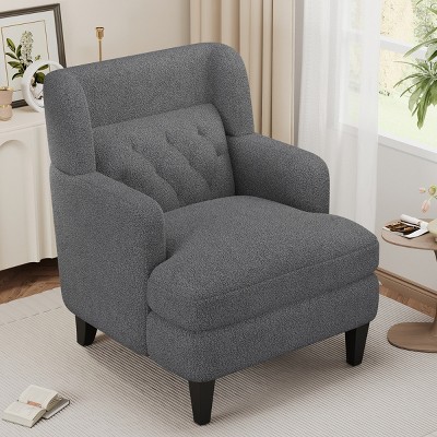 Tufted Teddy Accent Armchair,Modern Upholstered Lounge Chair with Birch Legs & Deep Seat for Living Room Bedroom-Baofuwish