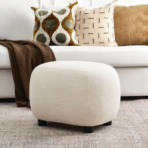 KINWELL Linen Blend Upholstered Ottoman Footrest, Textured Weave Entryway Footstool - 1 of 4