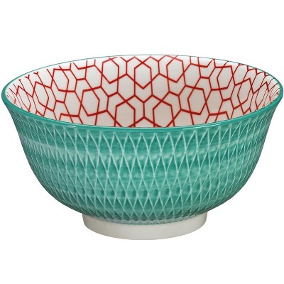 Cilio "Rhombuses" Porcelain Bowl, Turquoise, 17 fl. oz., 6" dia., Set of 6