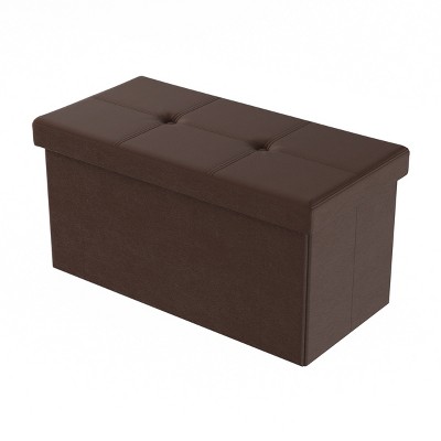 Hastings Home 30" Faux-Leather Foldable Cube Storage Ottoman - Brown